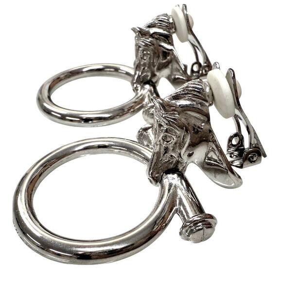 Vtg Signed Paolo Gucci Rare Horse Bit Hoop Signed Door Knocker Earrings Silver - Picture 5 of 7